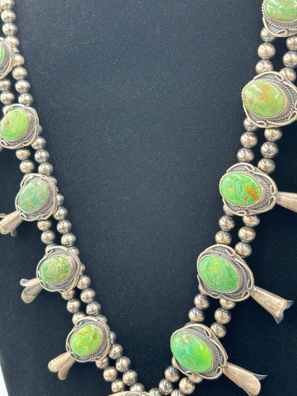 Green Turquoise #923-3 Squash Blossom Necklace by Gilbert New, Navajo