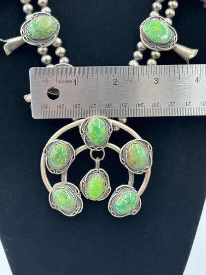 Green Turquoise #923-3 Squash Blossom Necklace by Gilbert New, Navajo
