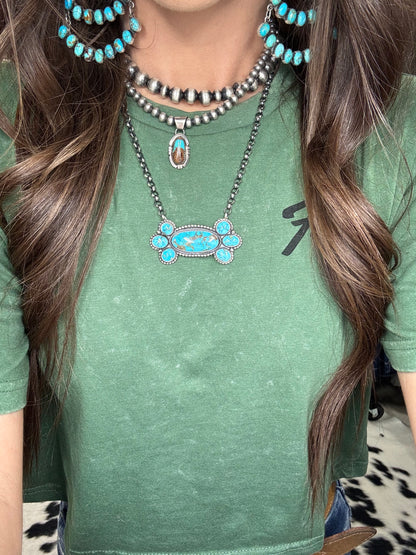 Webbed Kingman Cluster Necklace by Rena Shelly, Navajo #B