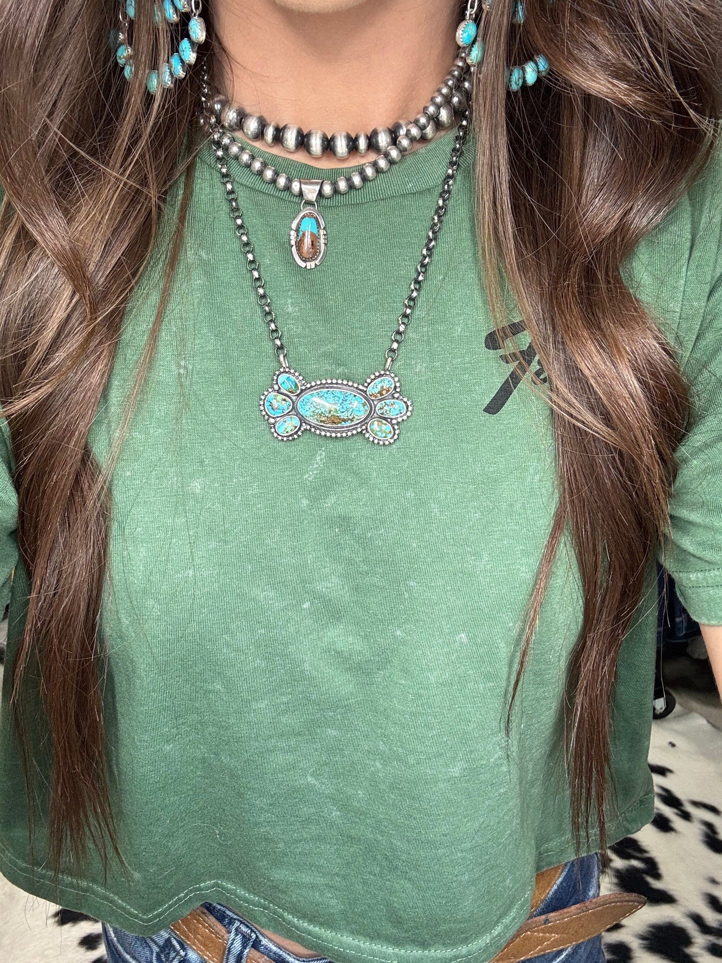 Webbed Kingman Cluster Necklace by Rena Shelly, Navajo #A