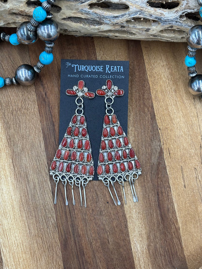 Coral Chandelier Earrings by , Navajo
