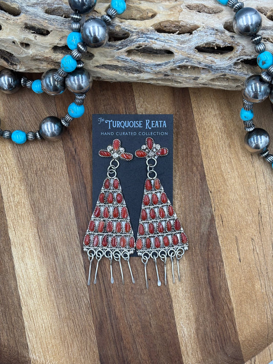 Coral Chandelier Earrings by , Navajo