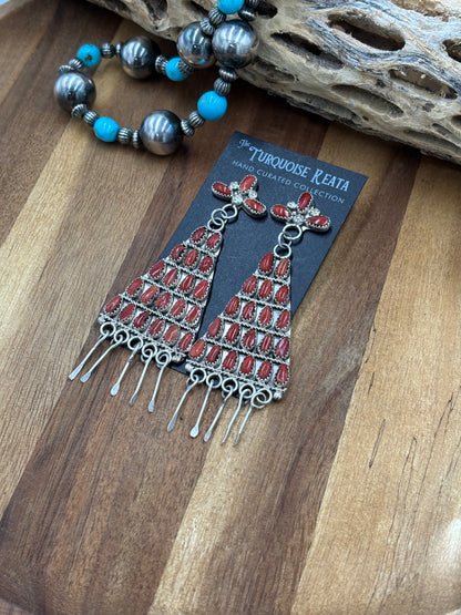 Coral Chandelier Earrings by , Navajo