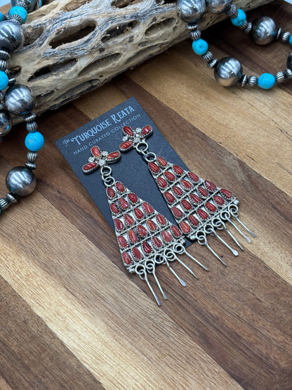 Coral Chandelier Earrings by , Navajo