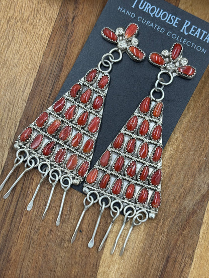 Coral Chandelier Earrings by , Navajo