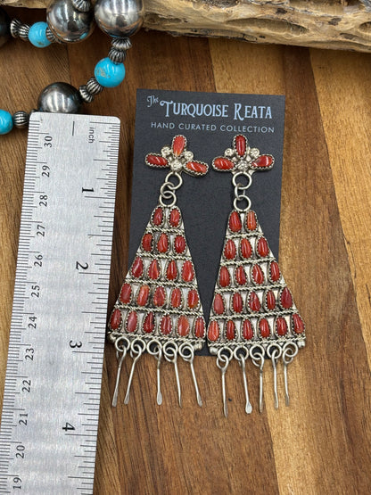 Coral Chandelier Earrings by , Navajo