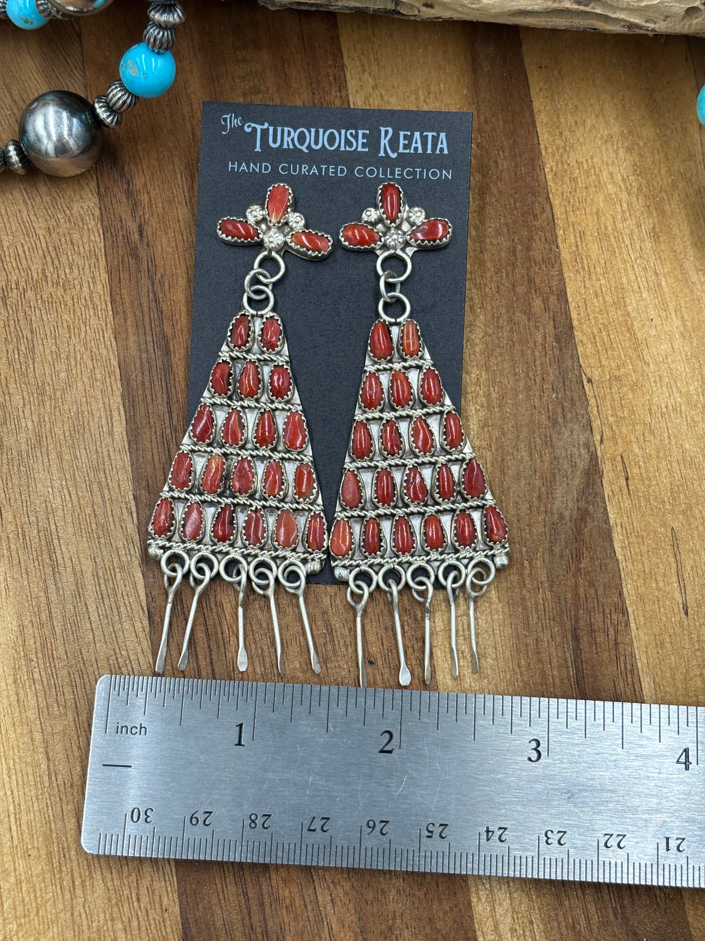 Coral Chandelier Earrings by , Navajo