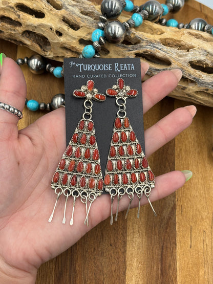 Coral Chandelier Earrings by , Navajo