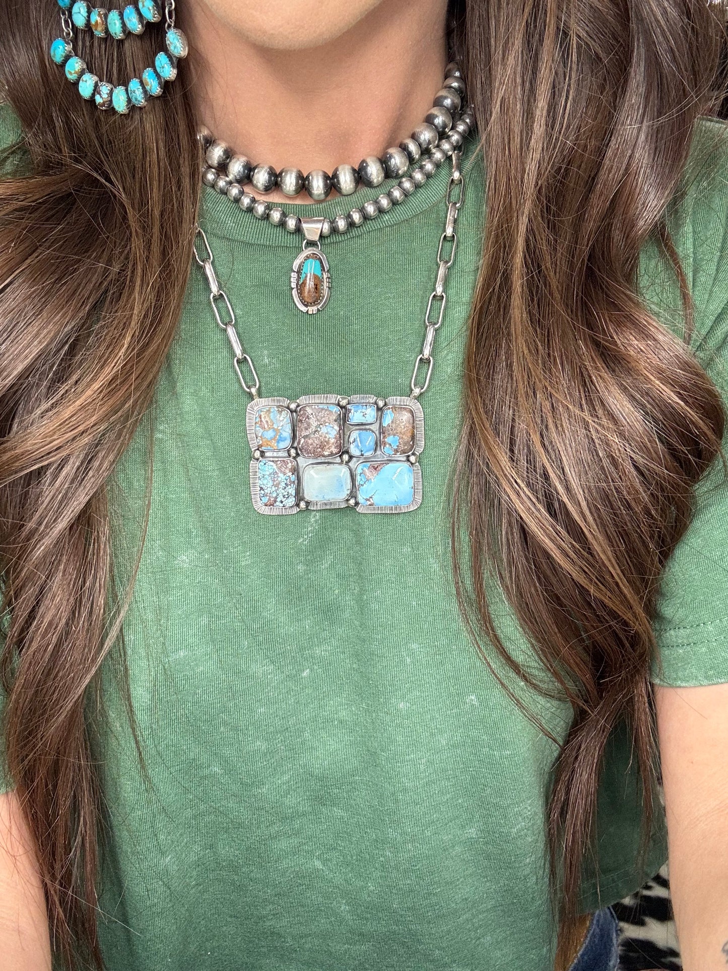 Golden Hills Cluster Bar Necklace by Lyle Piasso, Navajo