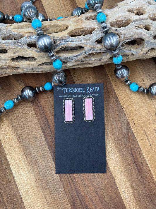 Pink Conch Stud Earrings by Virginia Becenti, Navajo
