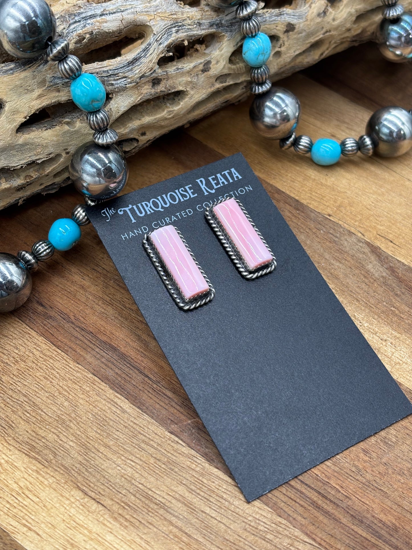 Pink Conch Stud Earrings by Virginia Becenti, Navajo