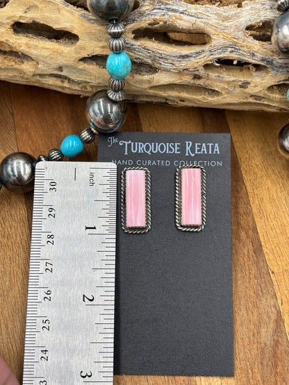 Pink Conch Stud Earrings by Virginia Becenti, Navajo