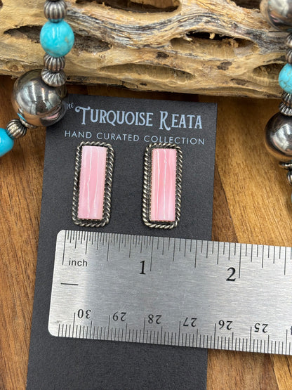 Pink Conch Stud Earrings by Virginia Becenti, Navajo