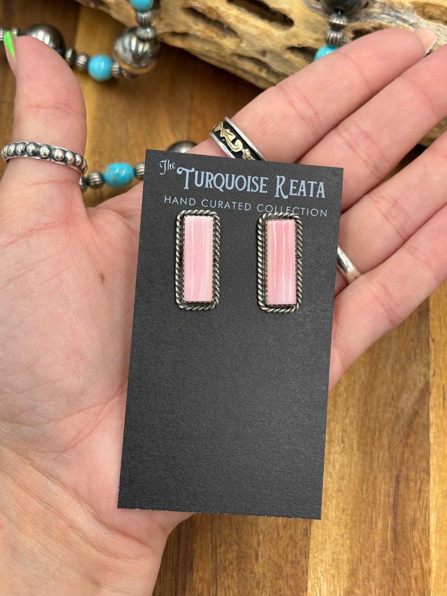 Pink Conch Stud Earrings by Virginia Becenti, Navajo