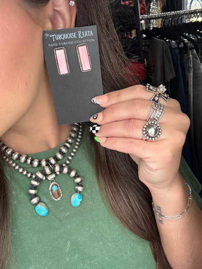 Pink Conch Stud Earrings by Virginia Becenti, Navajo