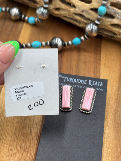 Pink Conch Stud Earrings by Virginia Becenti, Navajo