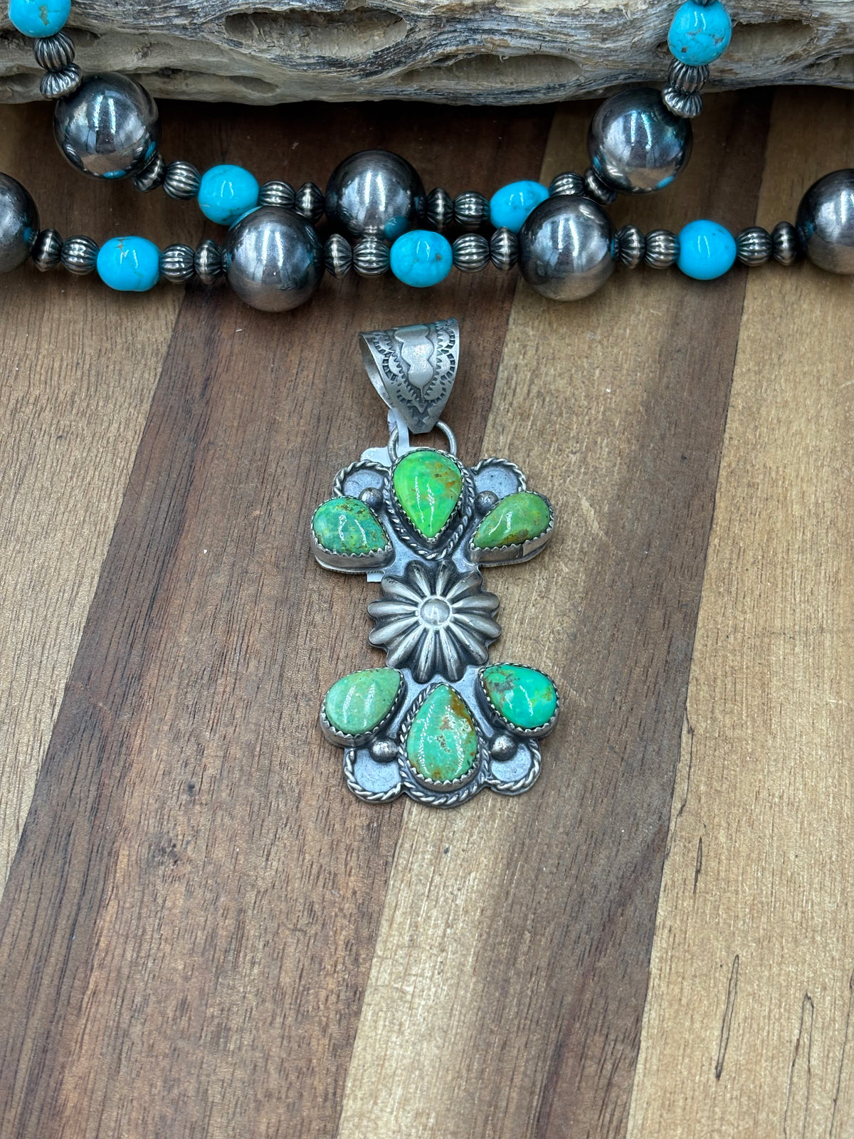 Green Turquoise #922-43 Pendant by Philbert Nez