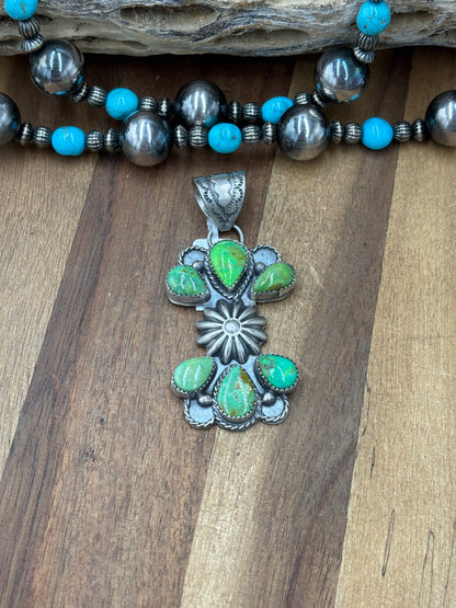 Green Turquoise #922-43 Pendant by Philbert Nez