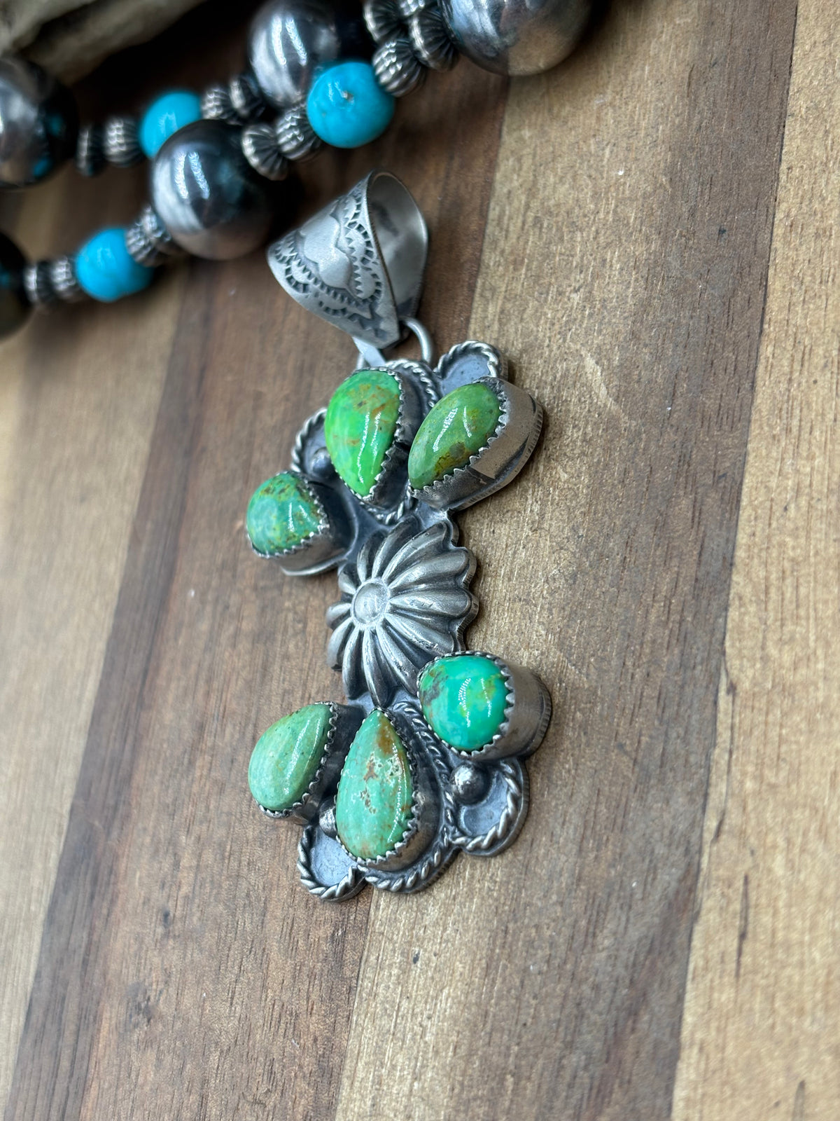 Green Turquoise #922-43 Pendant by Philbert Nez