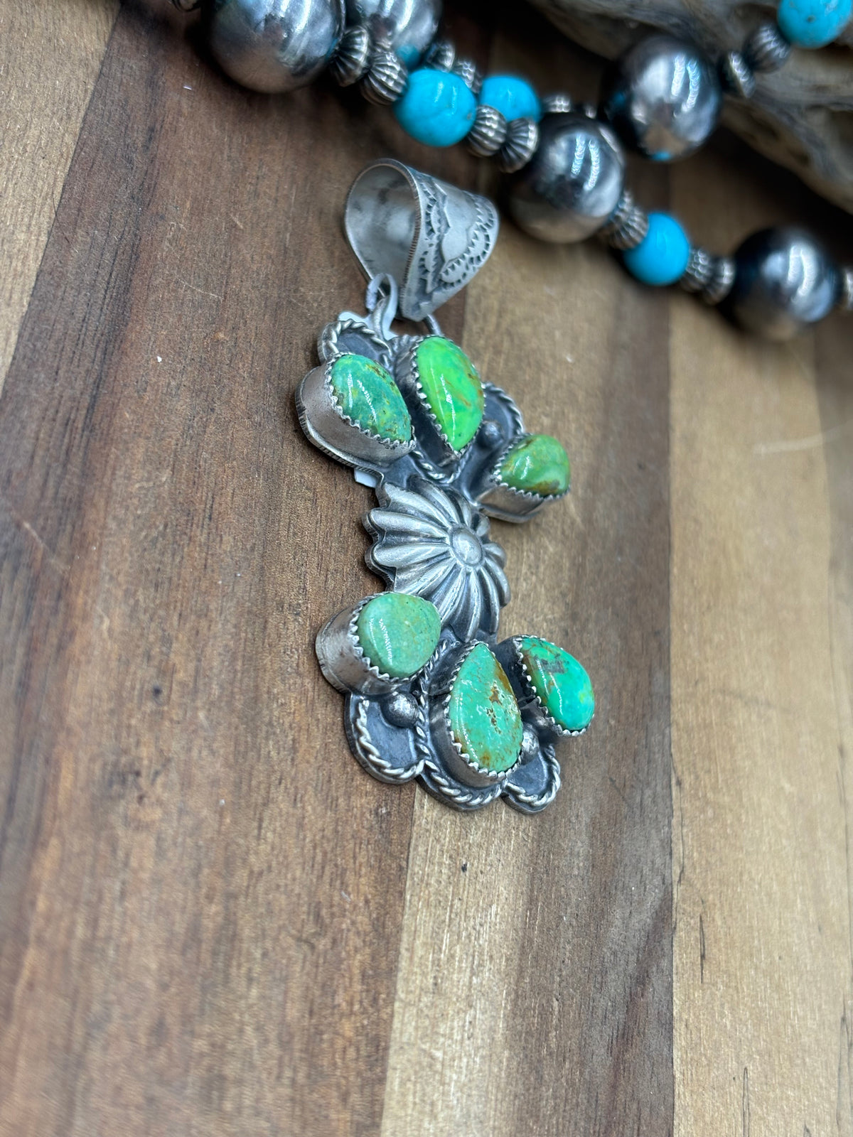 Green Turquoise #922-43 Pendant by Philbert Nez