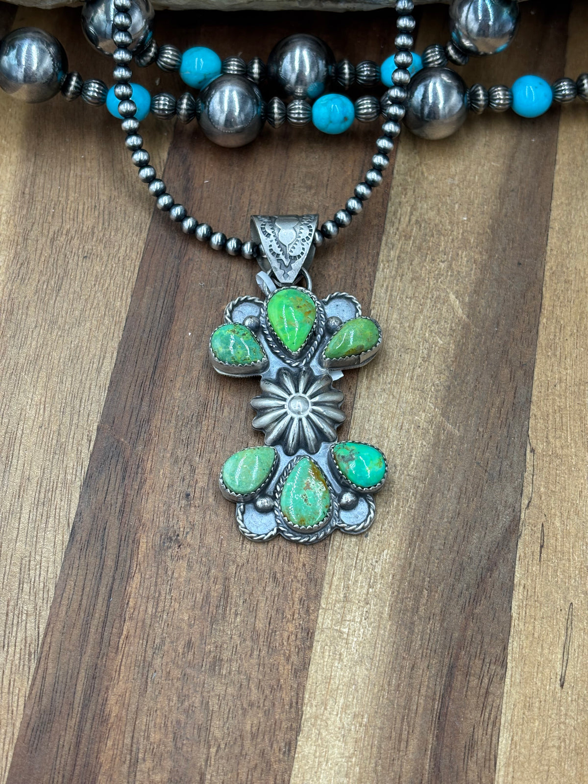 Green Turquoise #922-43 Pendant by Philbert Nez