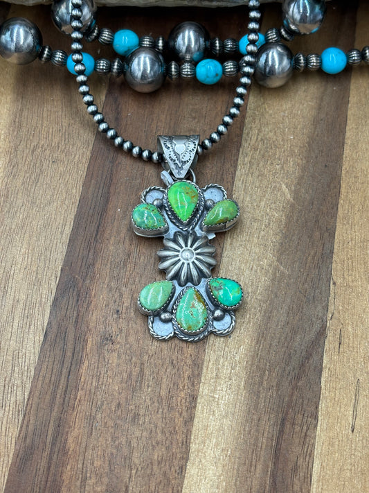 Green Turquoise #922-43 Pendant by Philbert Nez