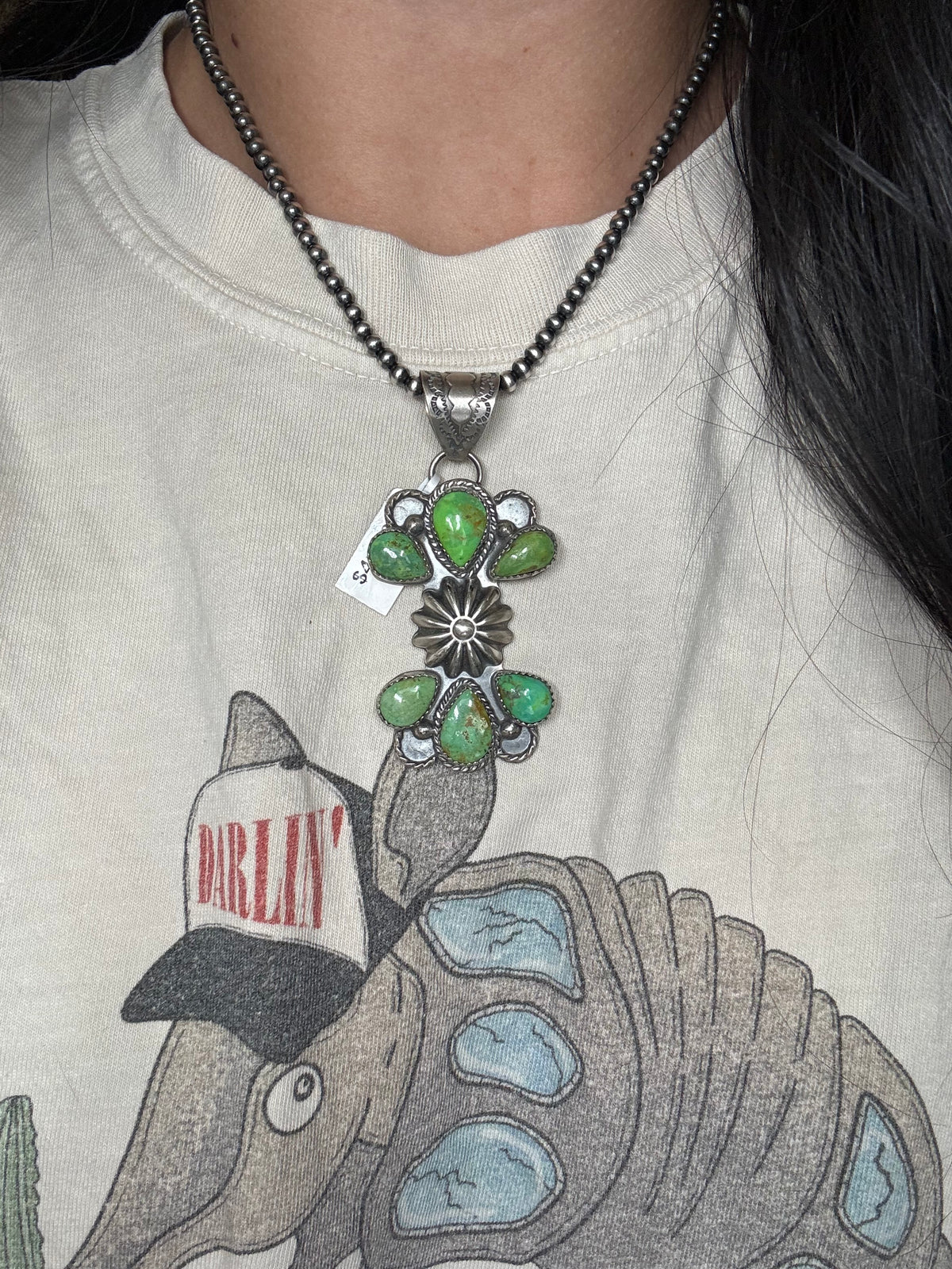 Green Turquoise #922-43 Pendant by Philbert Nez