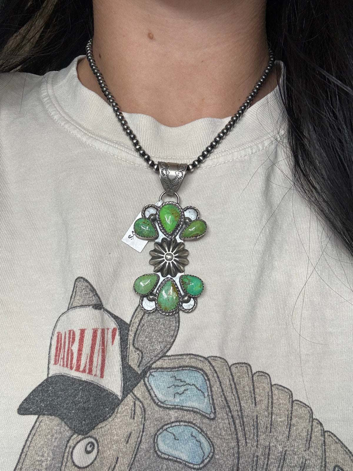 Green Turquoise #922-43 Pendant by Philbert Nez
