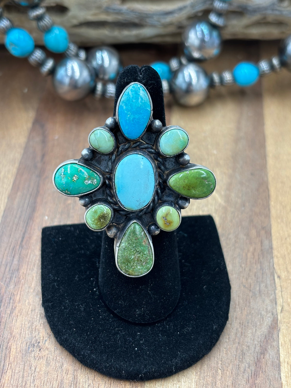 Sonoran Gold #922-42 Turquoise Adjustable Ring by Wilson Dawes, Navajo