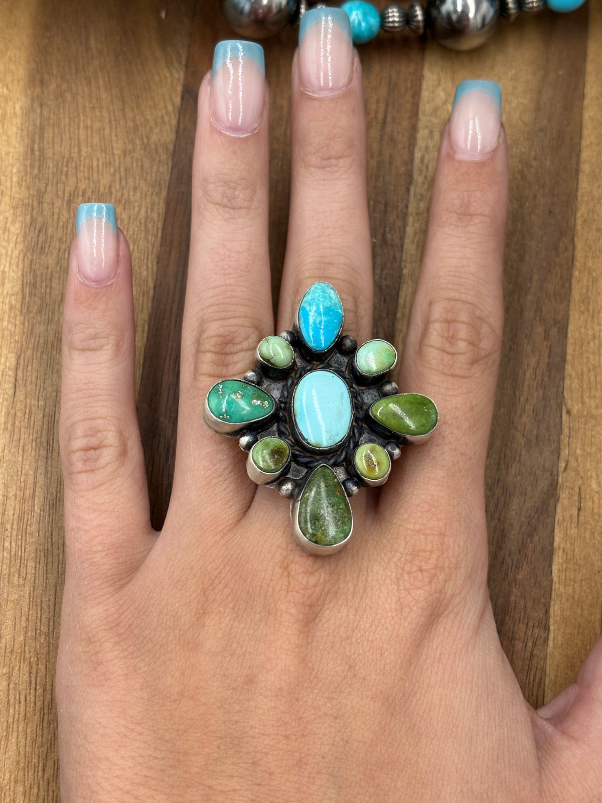 Sonoran Gold #922-42 Turquoise Adjustable Ring by Wilson Dawes, Navajo