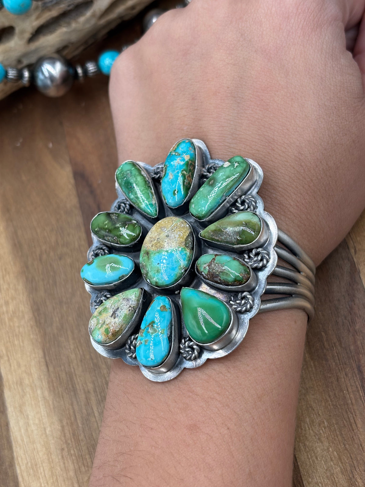 Sonoran Gold #922-40 Turquoise Cluster Cuff by Gabriel Jurardo
