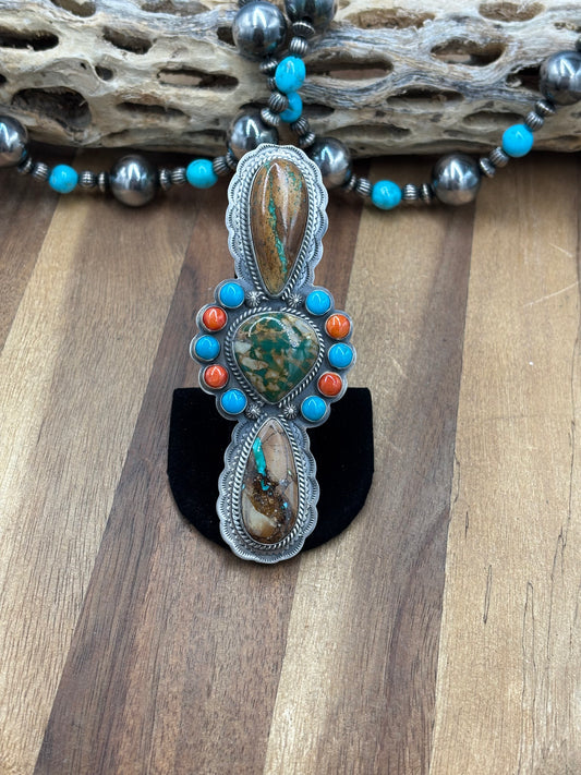 Royston Turquoise #922-38 Size 10 Ring Turquoise & Orange Spiny