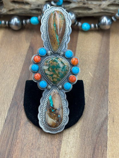 Royston Turquoise #922-38 Size 10 Ring Turquoise & Orange Spiny