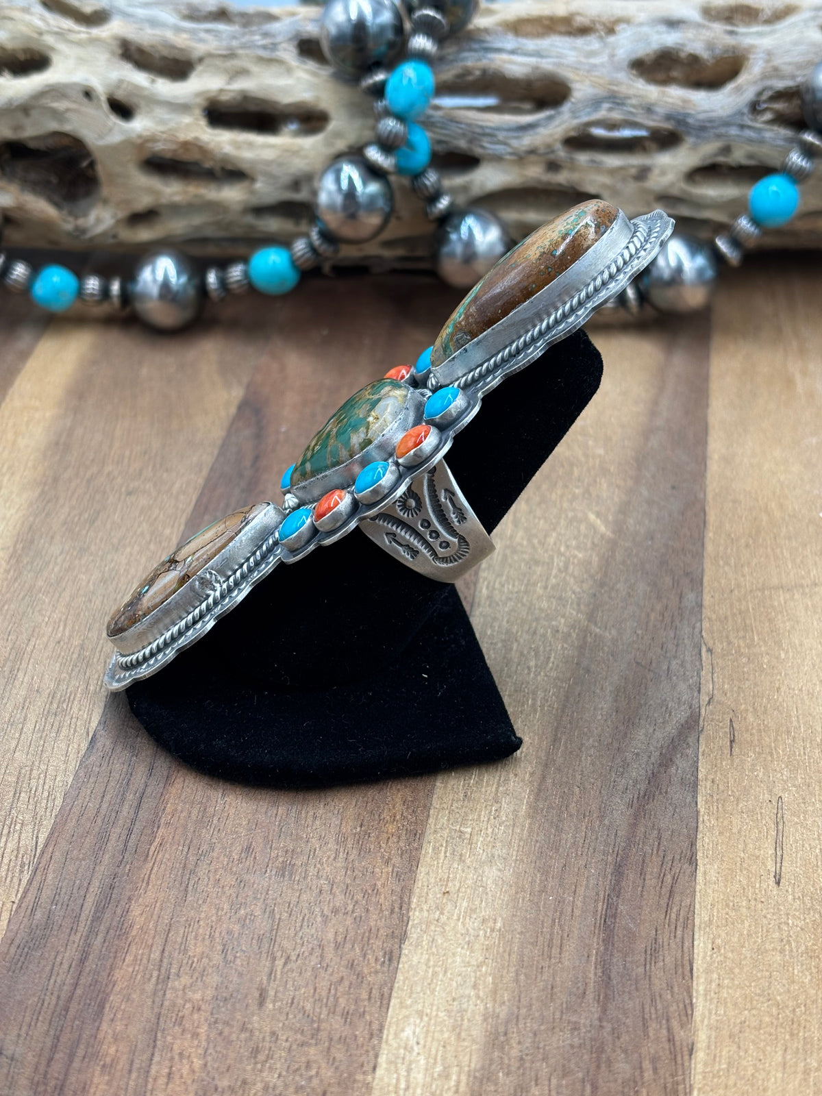 Royston Turquoise #922-38 Size 10 Ring Turquoise & Orange Spiny