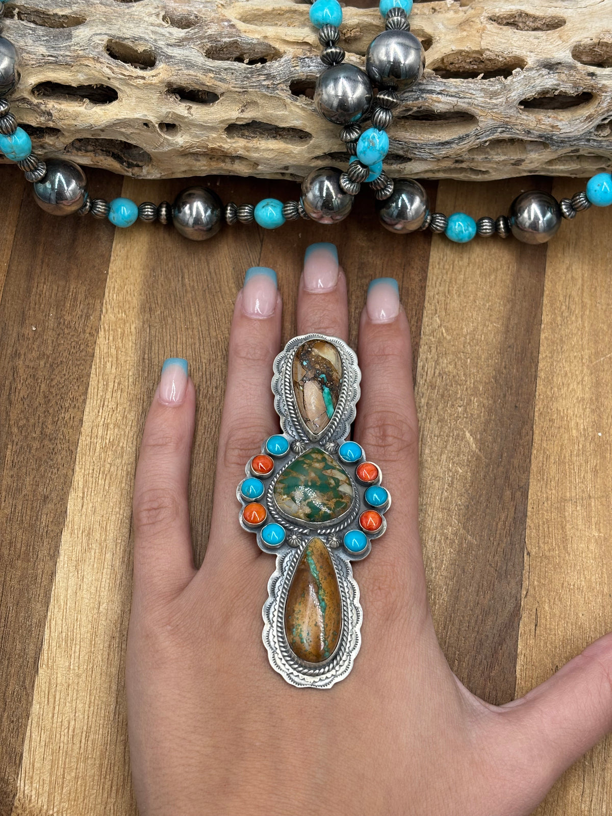 Royston Turquoise #922-38 Size 10 Ring Turquoise & Orange Spiny