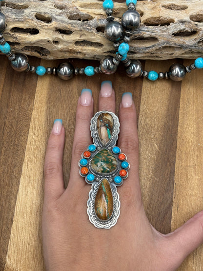Royston Turquoise #922-38 Size 10 Ring Turquoise & Orange Spiny