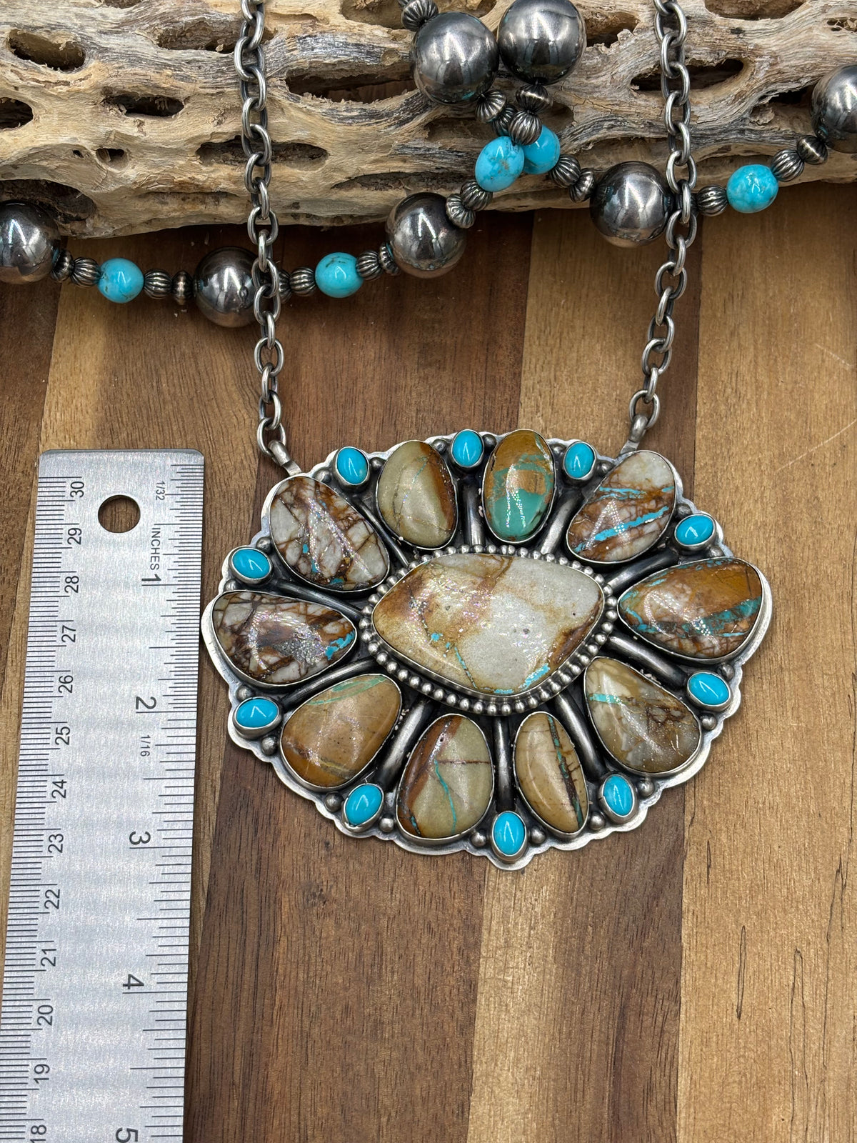 Ribbon Royston & Sleeping Beauty #924-1 Cluster Necklace by Gabriel Jurardo
