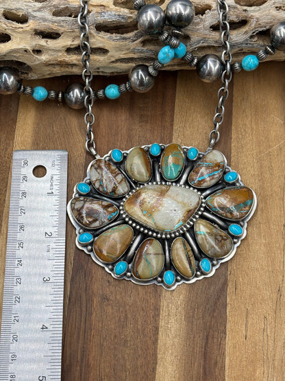 Ribbon Royston & Sleeping Beauty #924-1 Cluster Necklace by Gabriel Jurardo