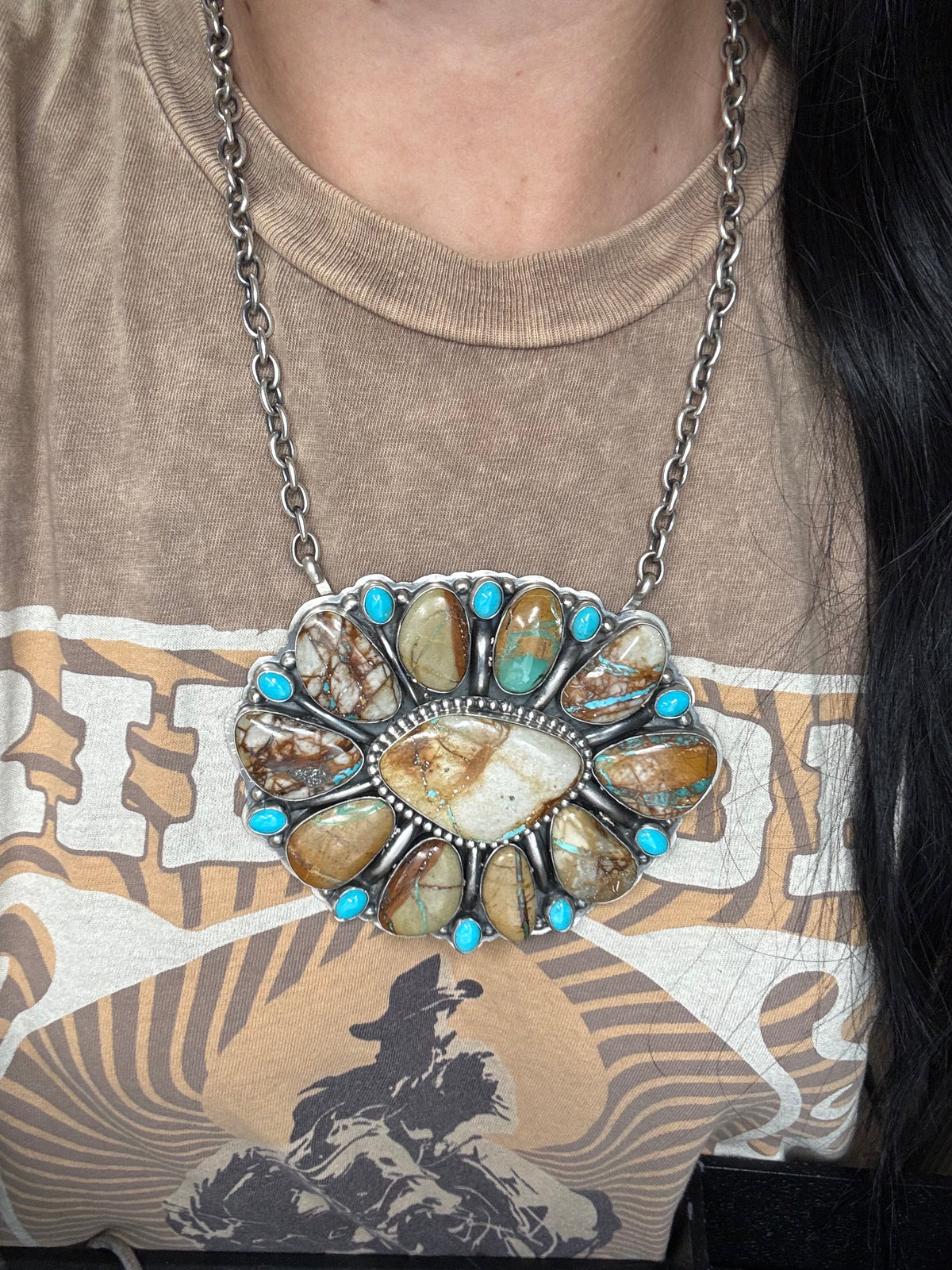 Ribbon Royston & Sleeping Beauty #924-1 Cluster Necklace by Gabriel Jurardo