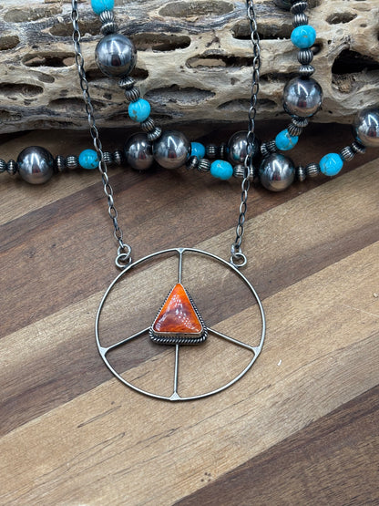Orange Spiny #101-6 Peace Sign Necklace