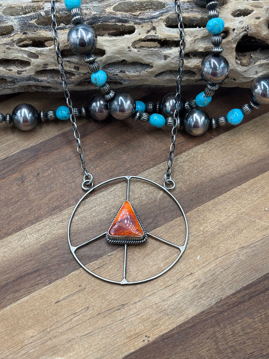 Orange Spiny #101-6 Peace Sign Necklace