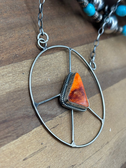 Orange Spiny #101-6 Peace Sign Necklace