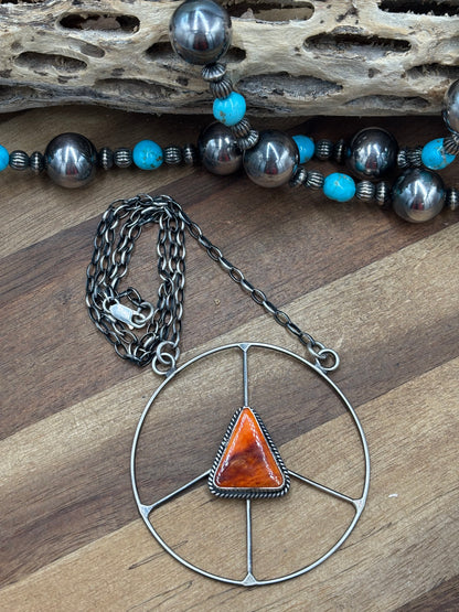 Orange Spiny #101-6 Peace Sign Necklace