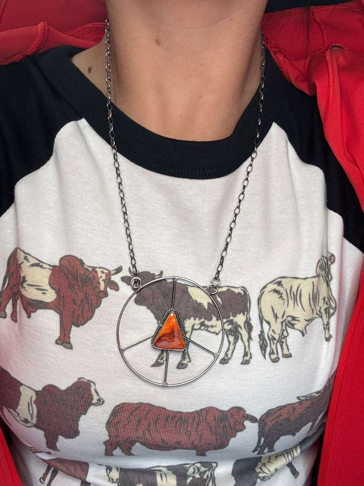 Orange Spiny #101-6 Peace Sign Necklace