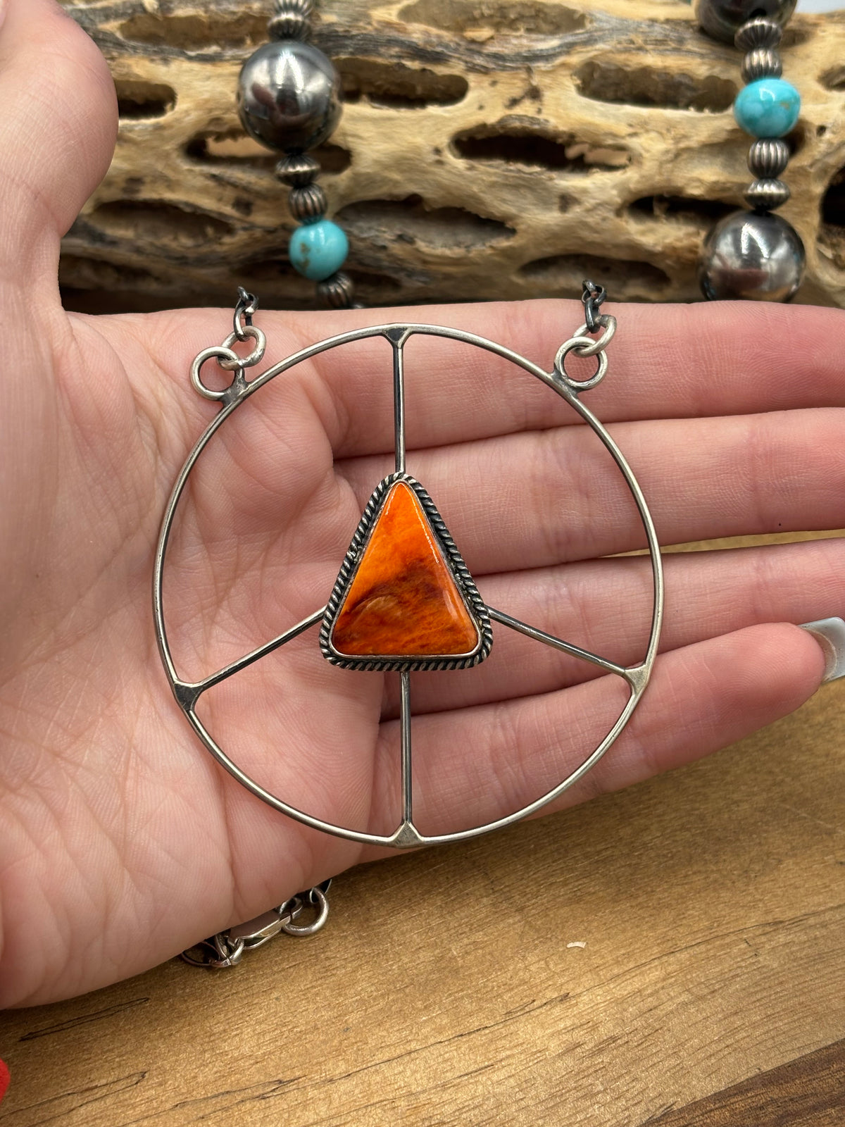 Orange Spiny #101-6 Peace Sign Necklace