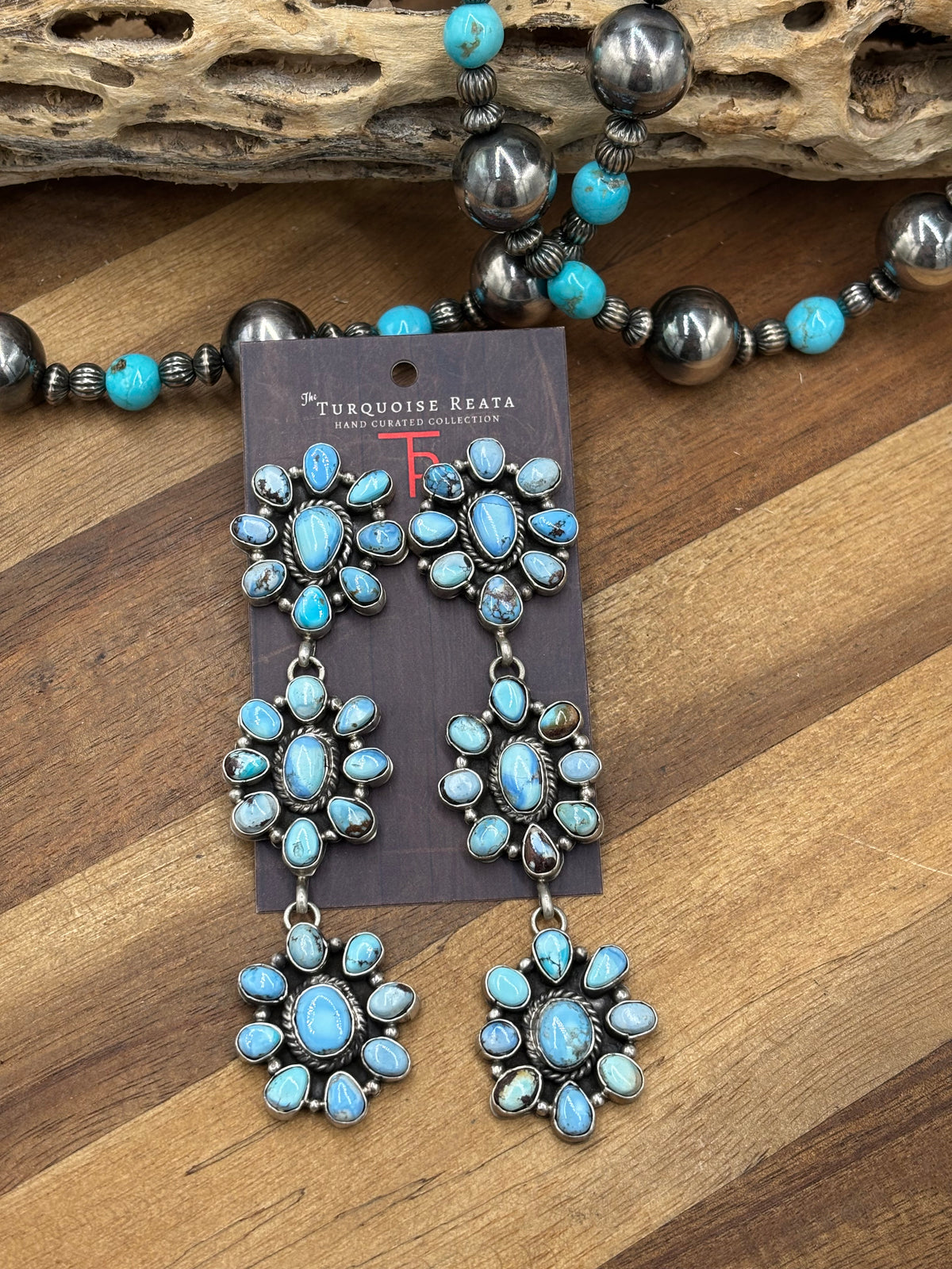 Golden Hills #102-1 Cluster Statement Earrings by P Williams, Navajo