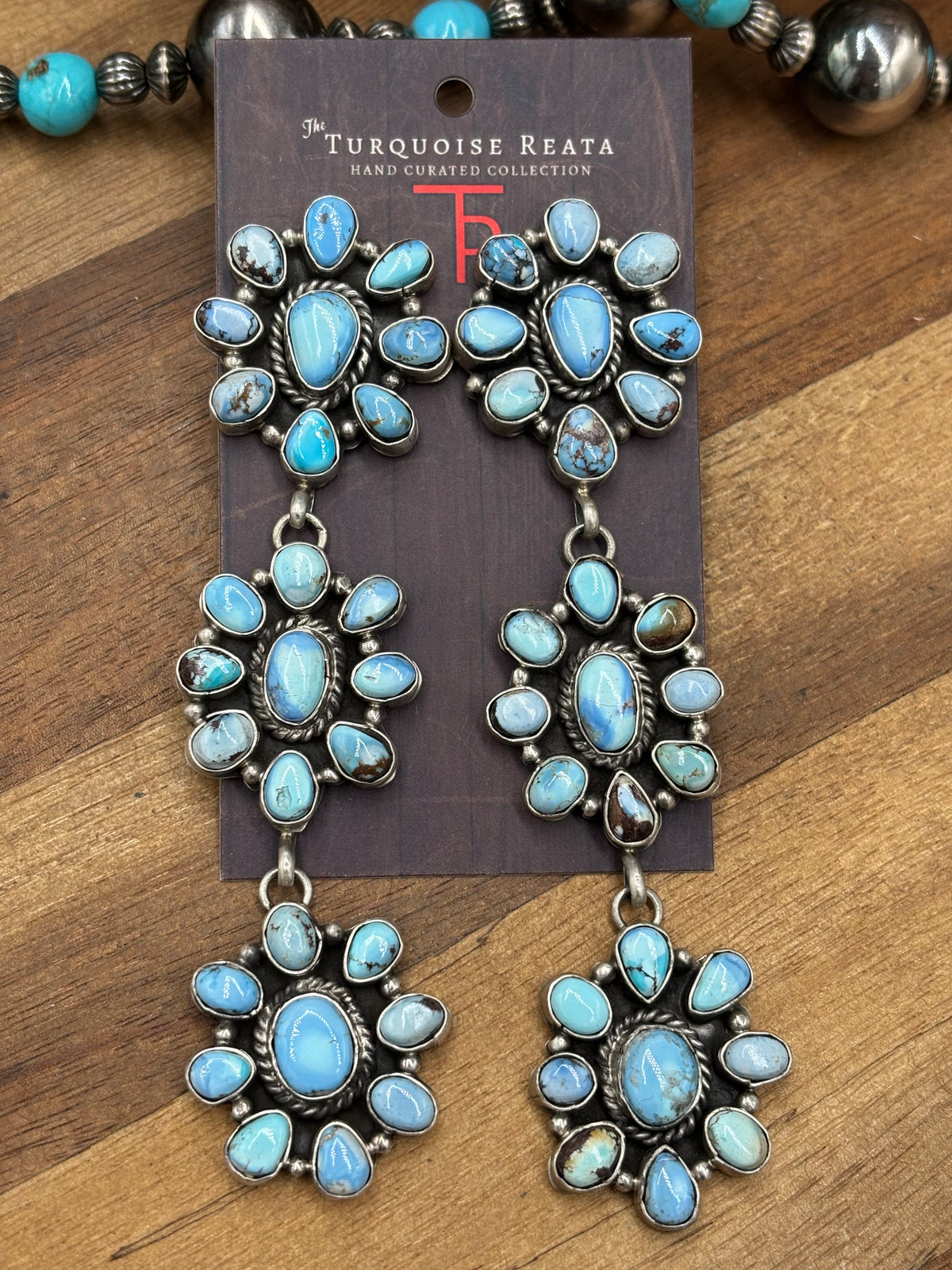 Golden Hills #102-1 Cluster Statement Earrings by P Williams, Navajo