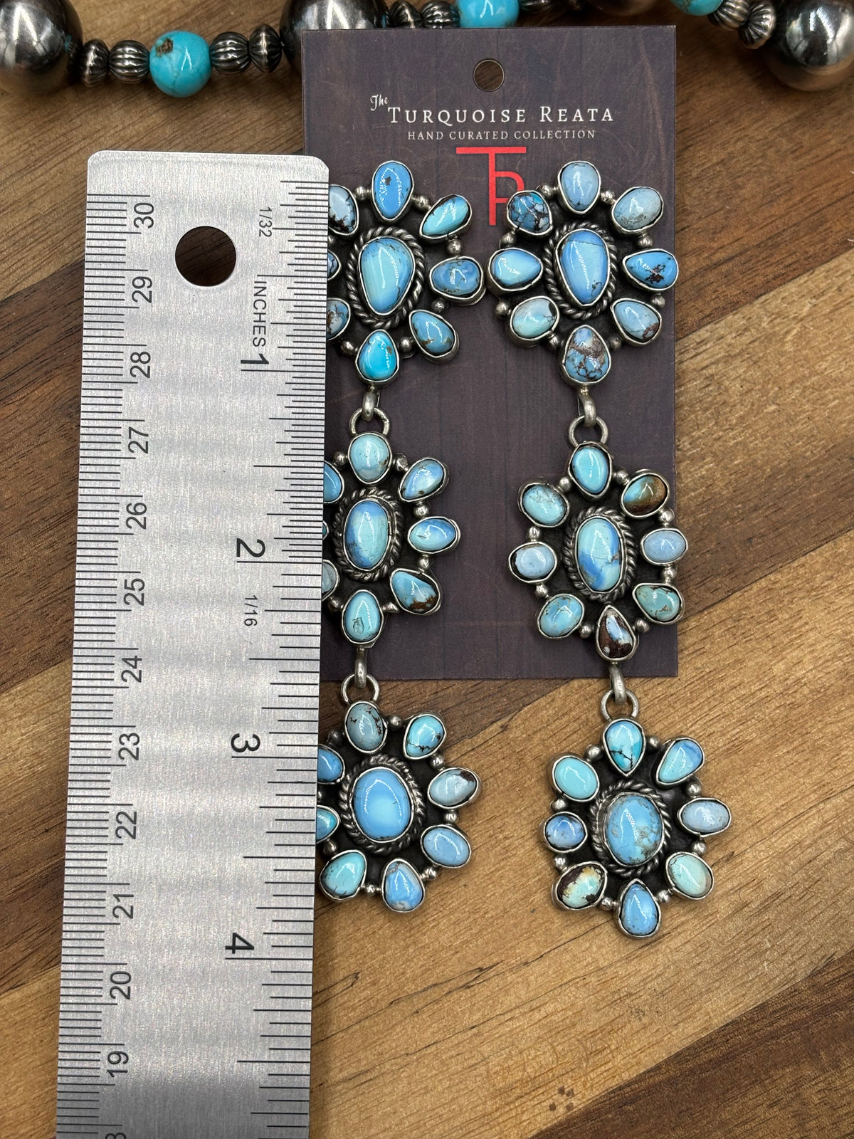 Golden Hills #102-1 Cluster Statement Earrings by P Williams, Navajo