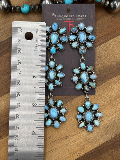 Golden Hills #102-1 Cluster Statement Earrings by P Williams, Navajo