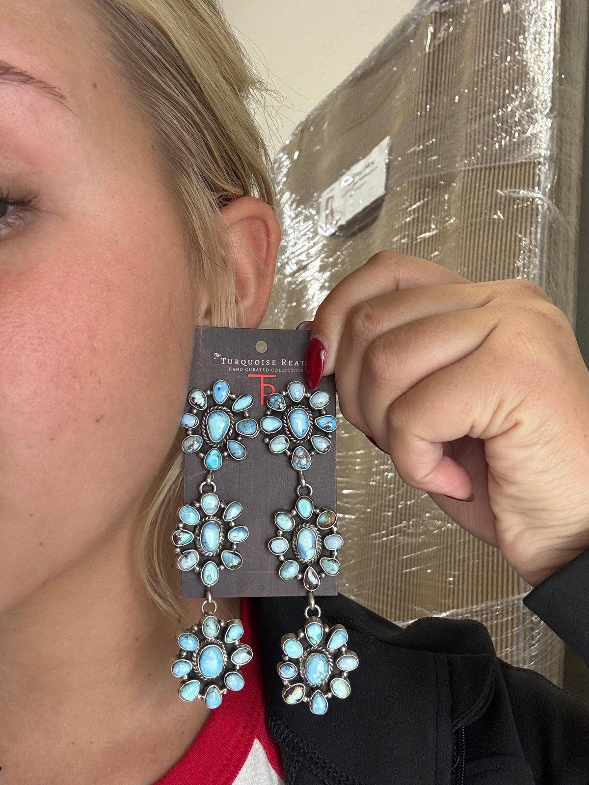Golden Hills #102-1 Cluster Statement Earrings by P Williams, Navajo